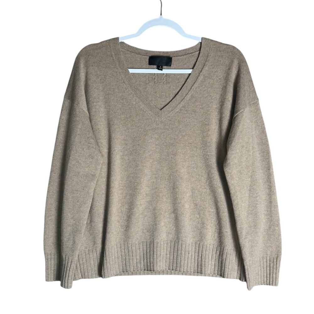 Nili Lotan Taupe V-Neck Wool-Blend Sweater
